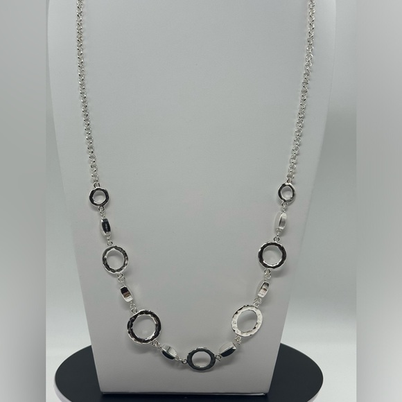 Liz Claiborne Long Silver Tone Geometric Necklace - Picture 2 of 5